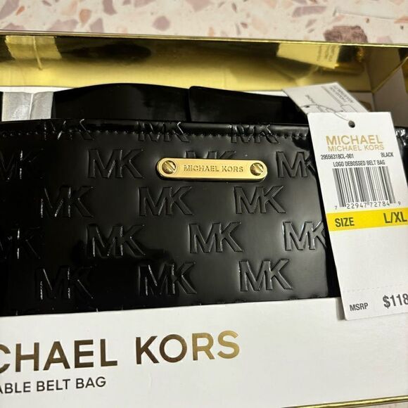 Michael Kors MK Logo Debossed Adjustable Belt Bag Patent Leather Black L/XL - Picture 10 of 13